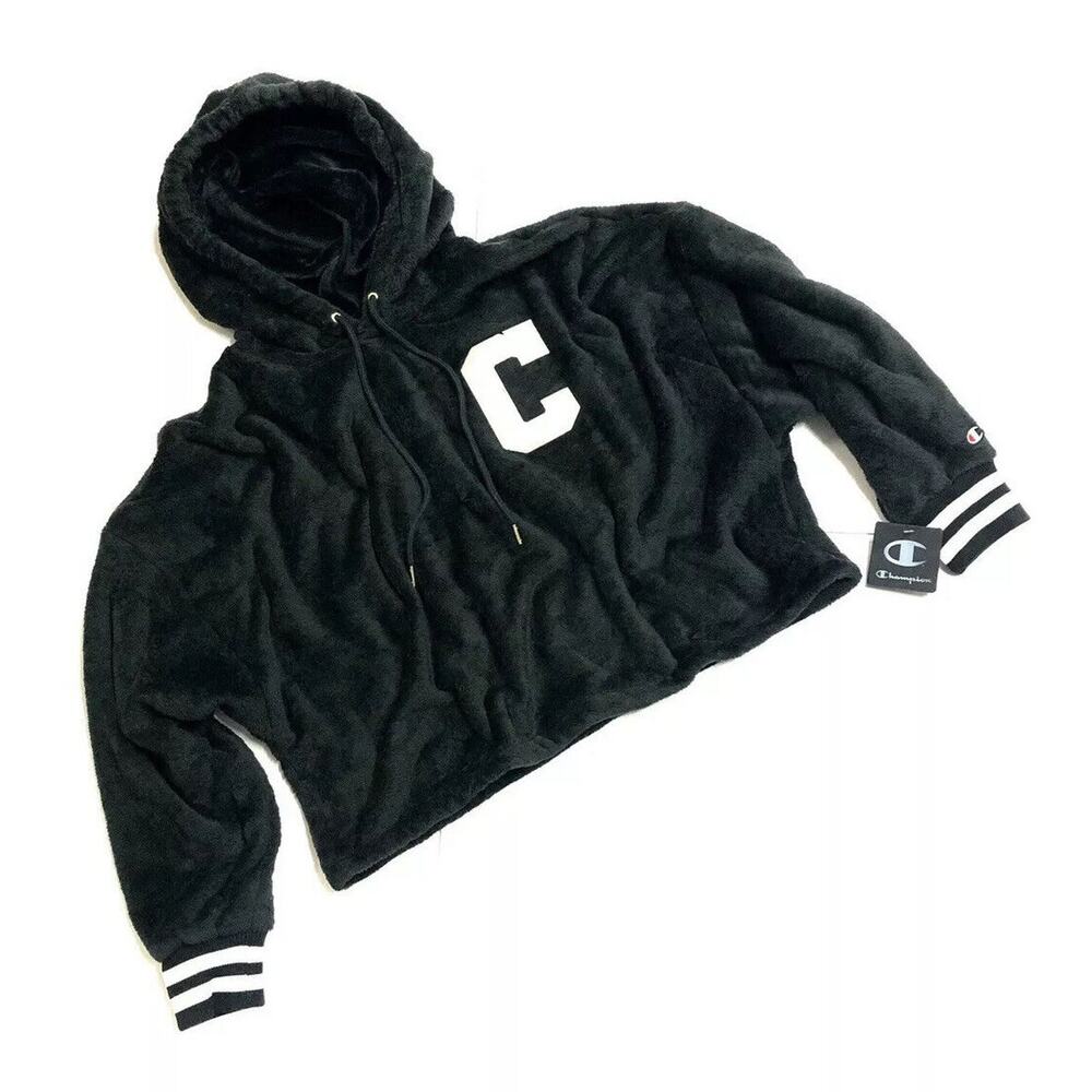 Champion Cropped Hoodie Womens Size 2XL XXL NWT Faux Fur Big C